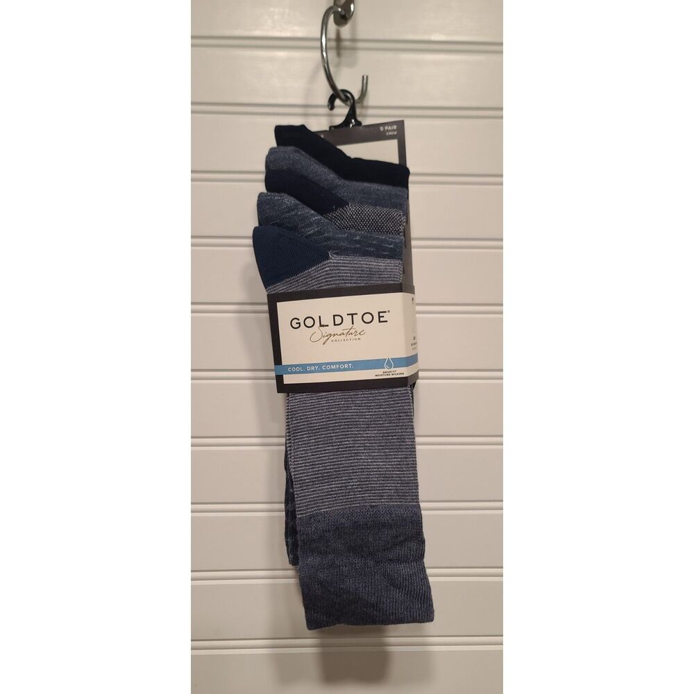 Goldtoe AquaFX Moisture Wicking 5 Pair Crew Socks Shoe Size 6-12.5 NWT